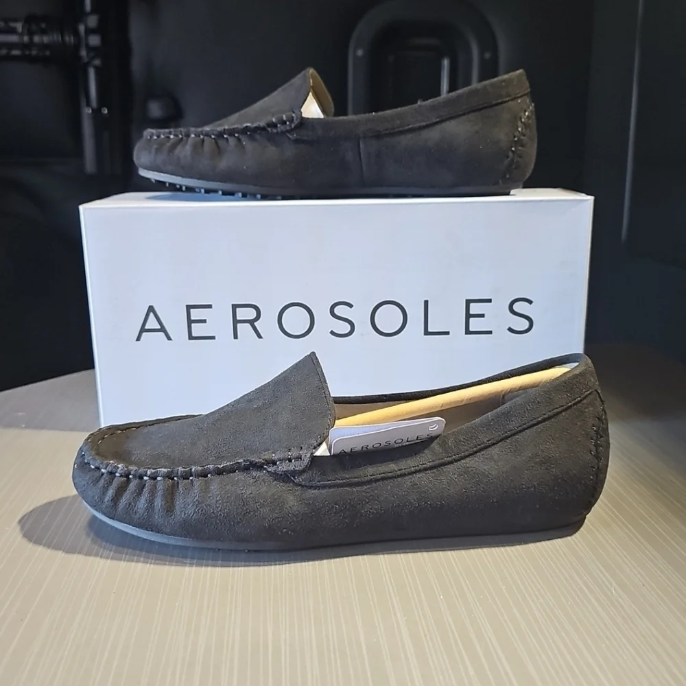 Aerosoles Women’s Size 6.5 Over Drive Loafers in Black Faux Suede Style #808 NEW